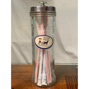 Glass Amish Candies Jar Pencils Straws